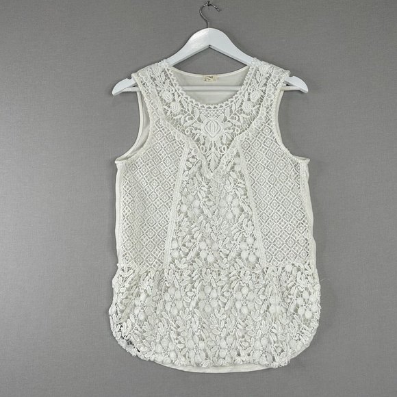 Anthropologie Tops - Tiny Anthropologie Womens Top Medium White Tank Boho Flower Crochet Vacation Tee